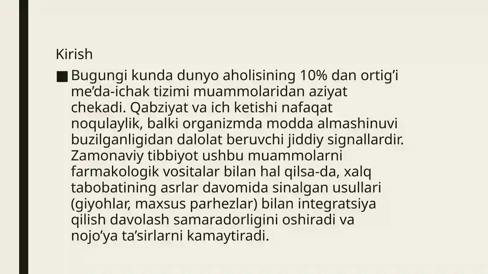 Qabziyat, ich ketish sindromlarida xalq tabobatidagi zamonaviy integratsiyasi 3