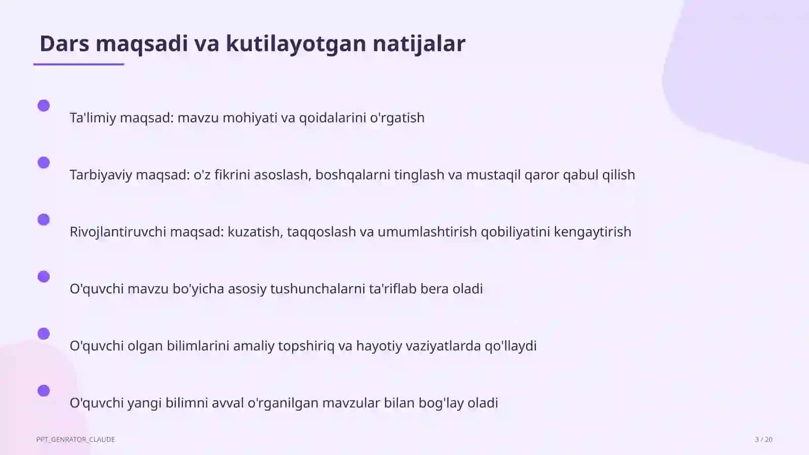 Dars refleksiyasi va o'z-o'zini tahlil 3