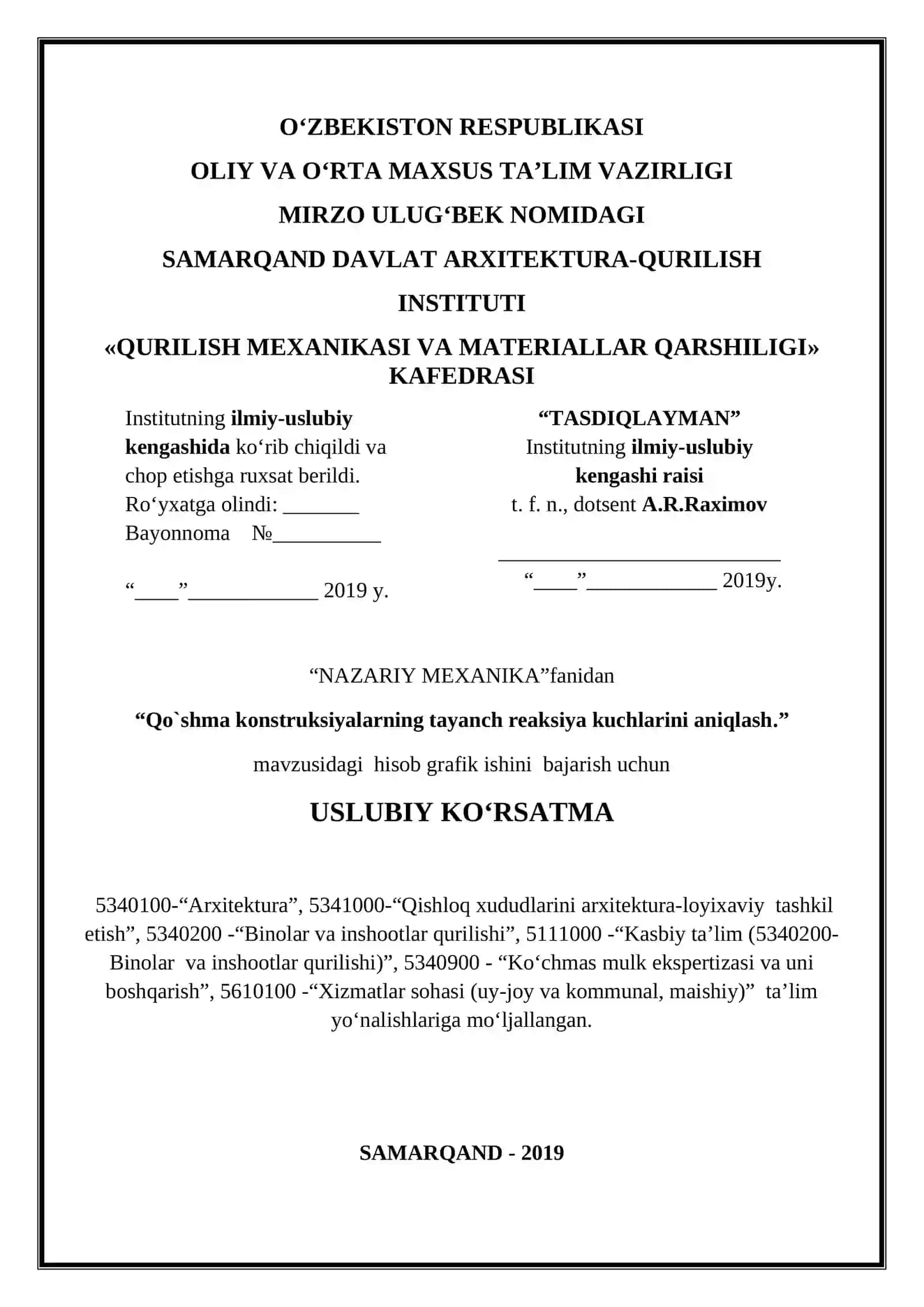Qo`shma konstruksiyalarning tayanch reaksiya kuchlarini aniqlash 3