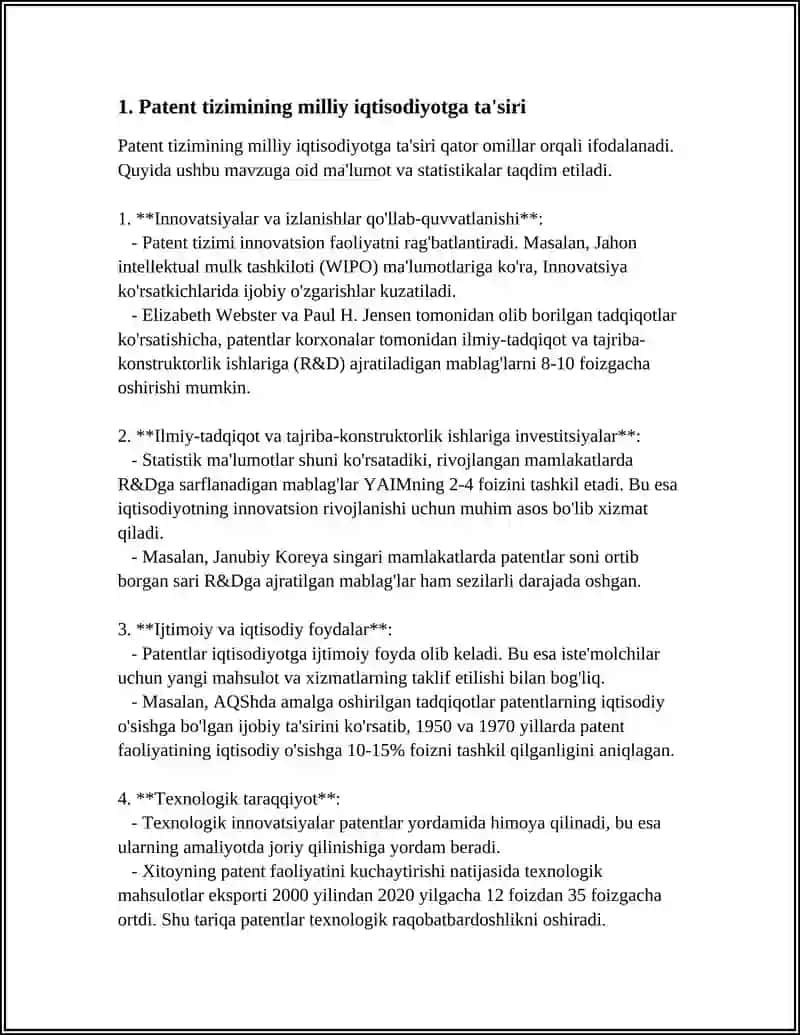 PATENT VA LITSENZIYA TIZIMINING IQTISODIY AHAMIYATI 3