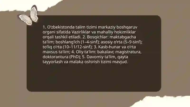 Oʻzbekistonda talim tizimi. Oʻzbek tili va uning tillar tizimidagi oʻrni 3