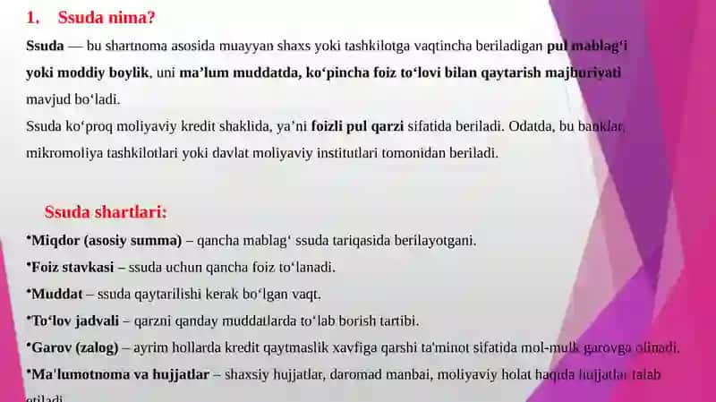 Ssuda, kredit va qarz farqi 3