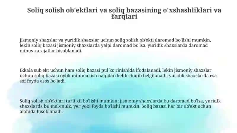 Yuridik va jismoniy shaxslarni soliqqa tortishning o'ziga xosliklar 3