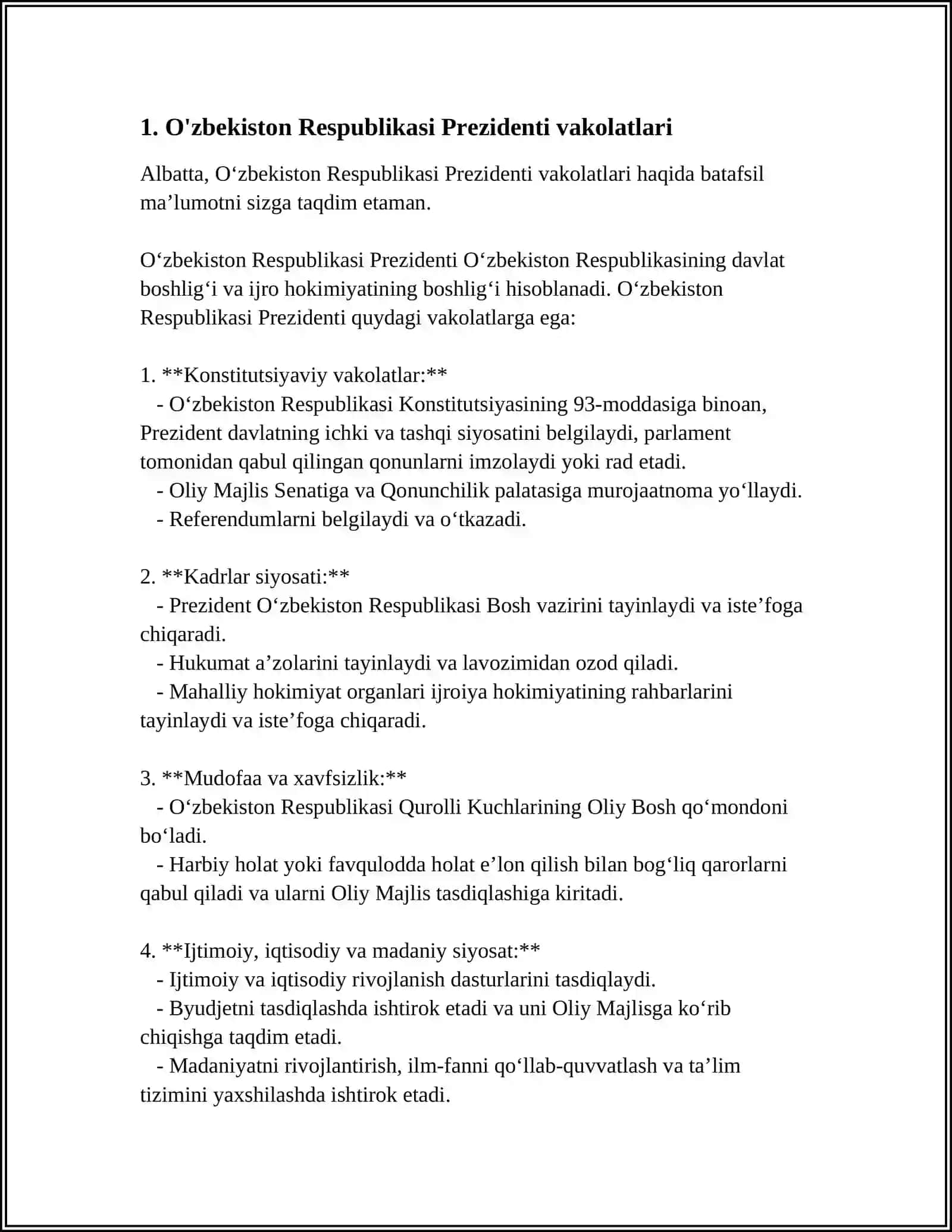 O'ZBEKISTON RESPUBLIKASI PREZIDENTI HUQUQIY HOLATI 3