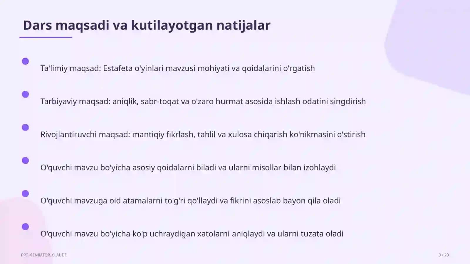Estafeta o'yinlari (3-sinf) 3