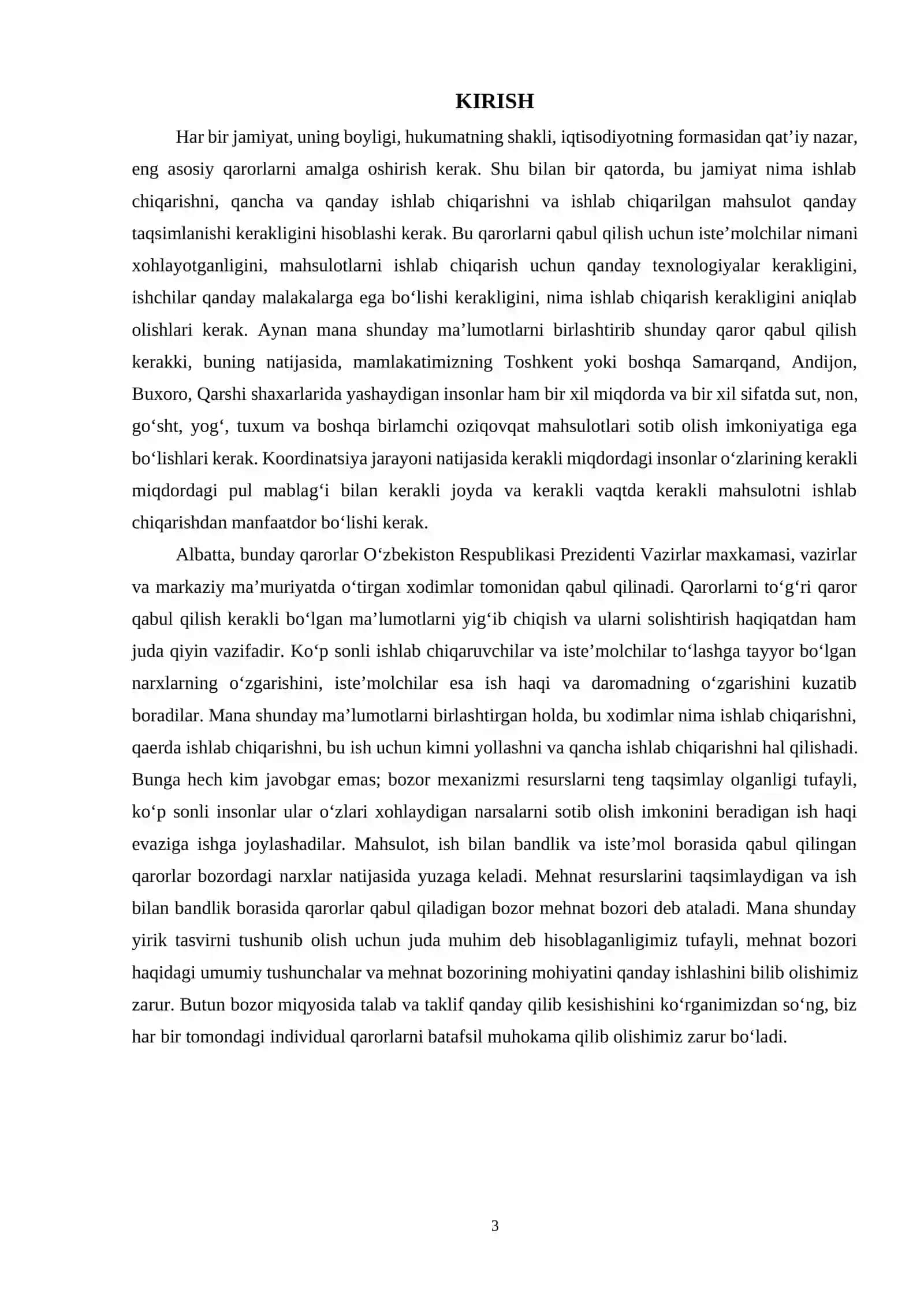 Mehnat bozori. Mehnat bozoridagi talab va taklif va narx 3