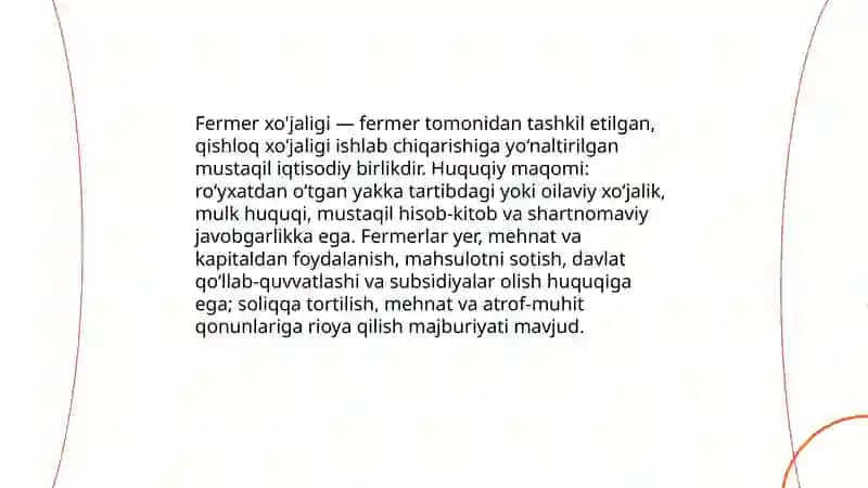 Fermer xójaliklari, ularning qishloq xójaligida tutgan órni va tashkiliy iqtisodiy asoslari 3