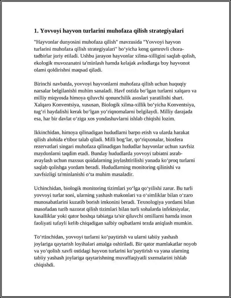 "Yovvoyi hayvon turlarini muhofaza qilish strategiyalari" 3