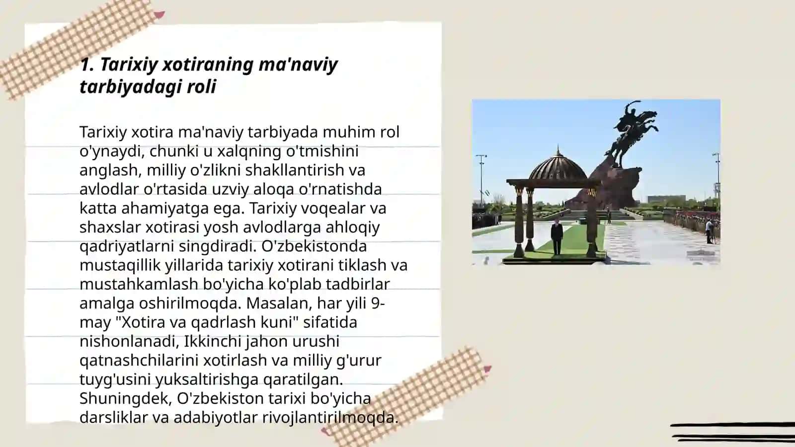 Ma'naviy yetuk shaxsni tarbiyalashda tarixiy xotira o'rni va saboqlari to'g'risidagi fikrlari 3