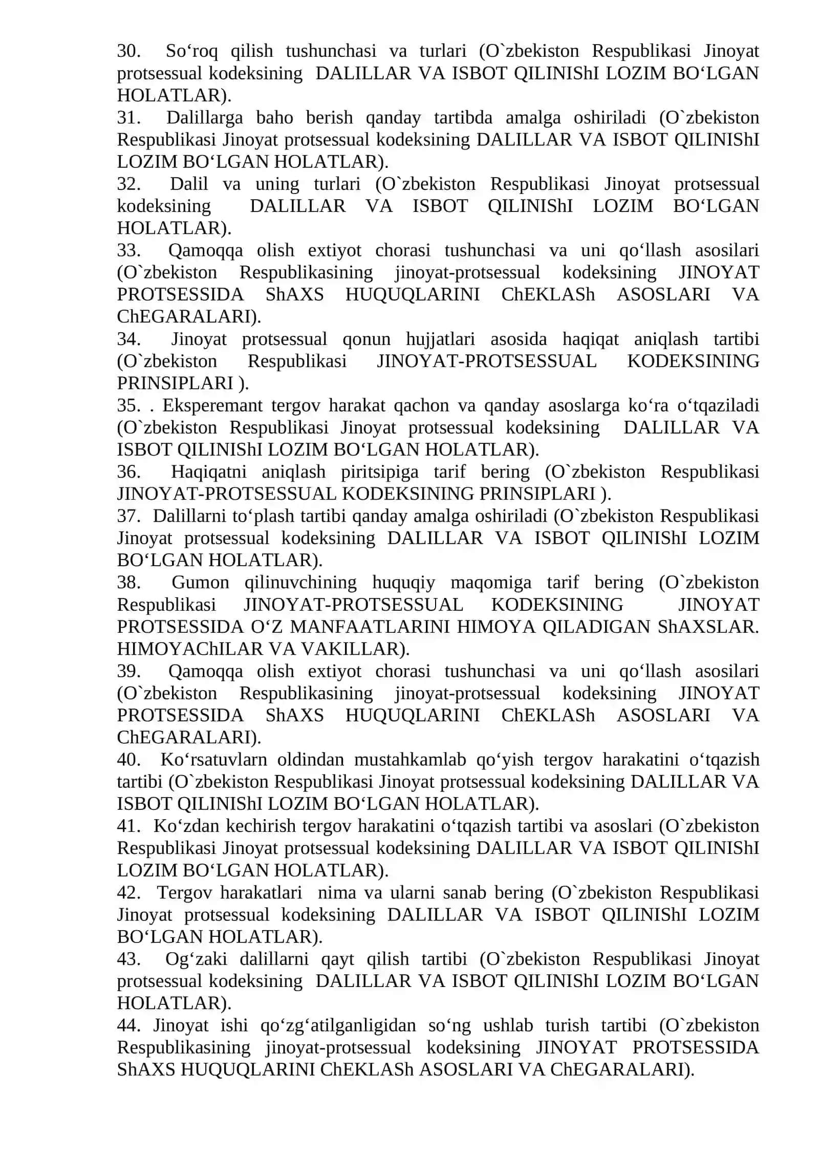 Jinoyat-protsessual huquqi fani bo‘yicha namunaviy yakuniy imtihon savollari 3
