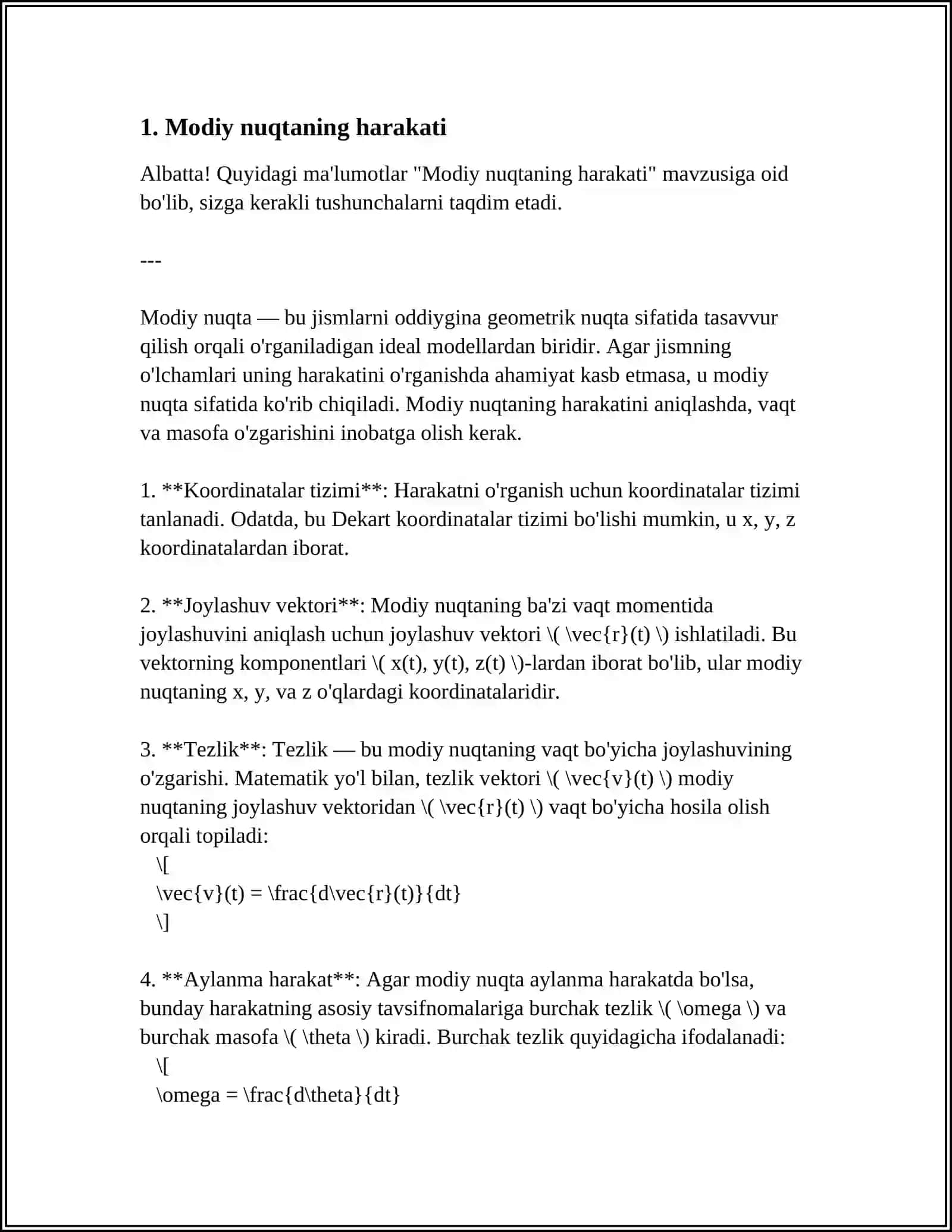 MODIY NUQTANING TOʻGʻRI CHIZIQLI HARAKATI 3