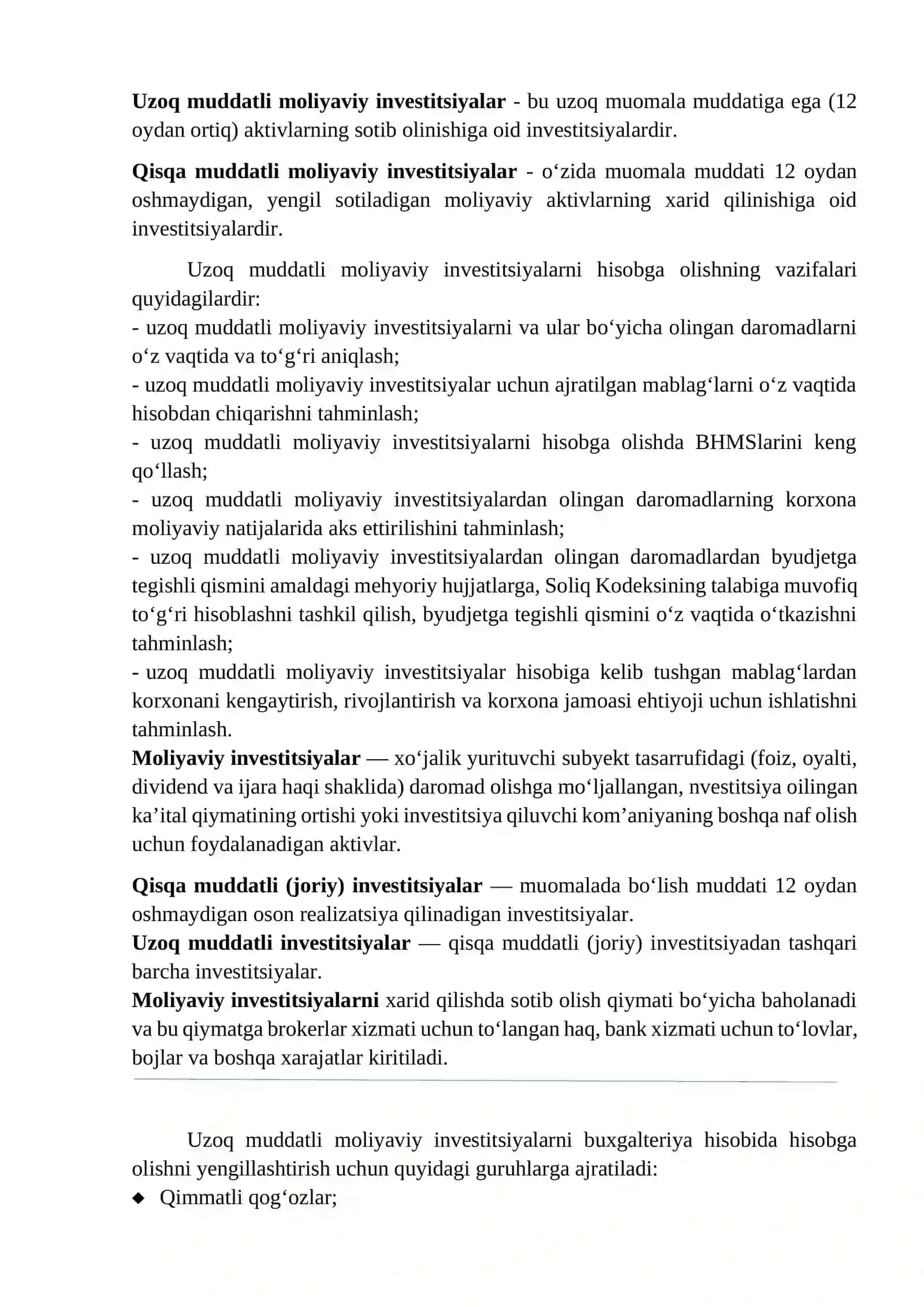 Korxonalarda investitsiyalarni roli va hisobning axamiyati. Investitsiyalar hisobini tashkil etish 3