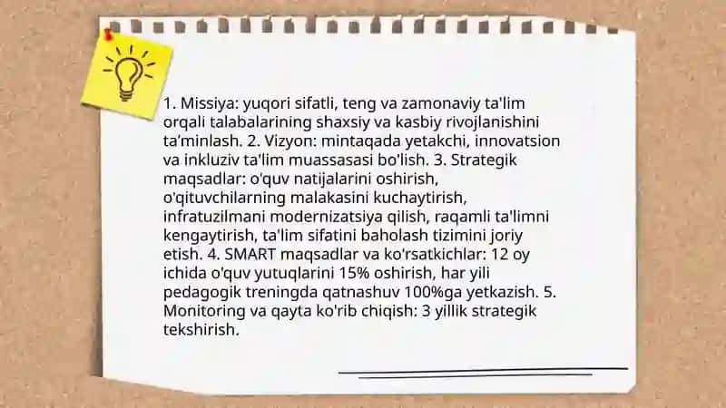 Maktab yoki kollejda ta'lim sifatini oshirish boʻyicha strategik reja 3