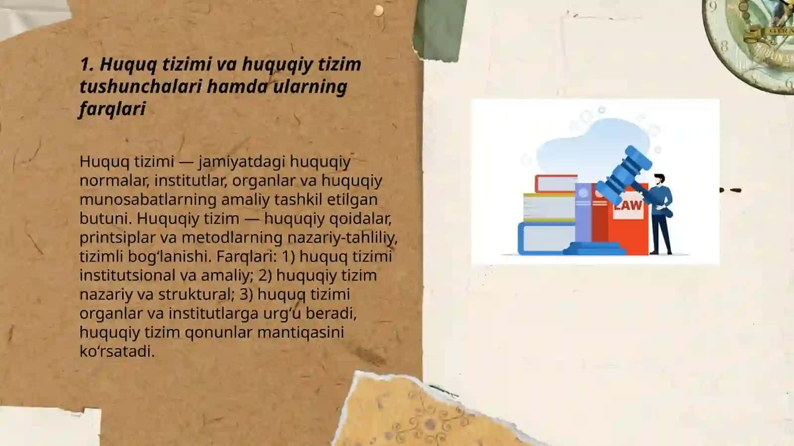 Huquq tizimi va huquqiy tizim. implementatsiya 3
