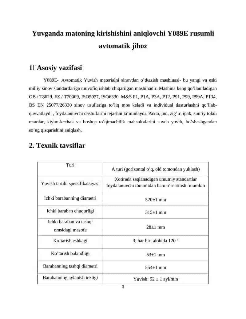 Yuvganda matoning kirishishini aniqlovchi Y089E rusumli avtomatik jihoz uchun USLUBIY QO`LLANMA 3
