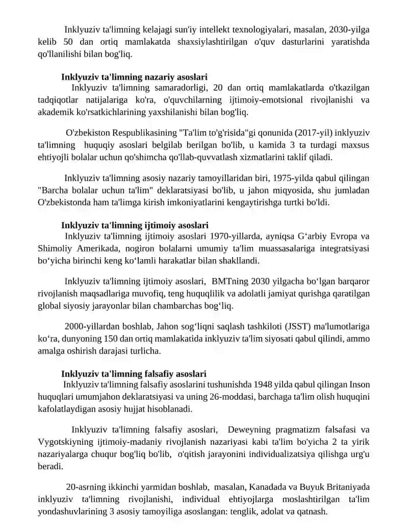 Inklyuziv ta‘ilmning nazariy asoslari va uning rivojlanish tarixi tesi 3
