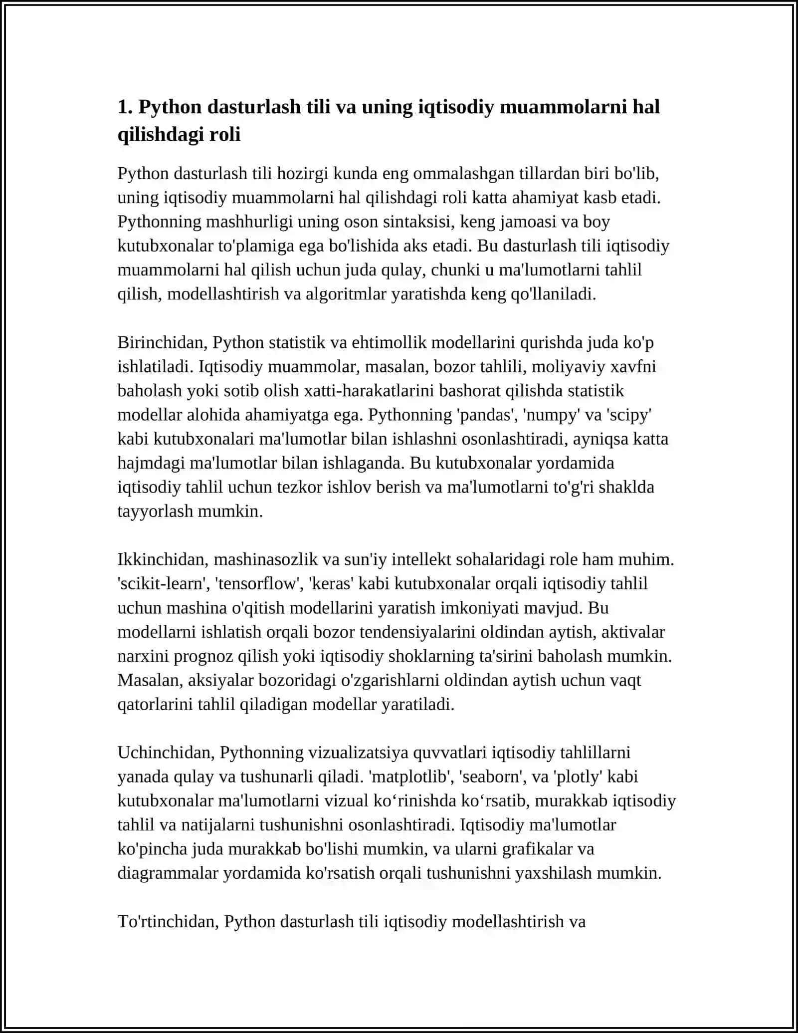 IQTISODIY MUAMMOLARNI HAL QILISH UCHUN ZAMONAVIY DASTURLASH TILLARIDAN FOYDALANISH 3