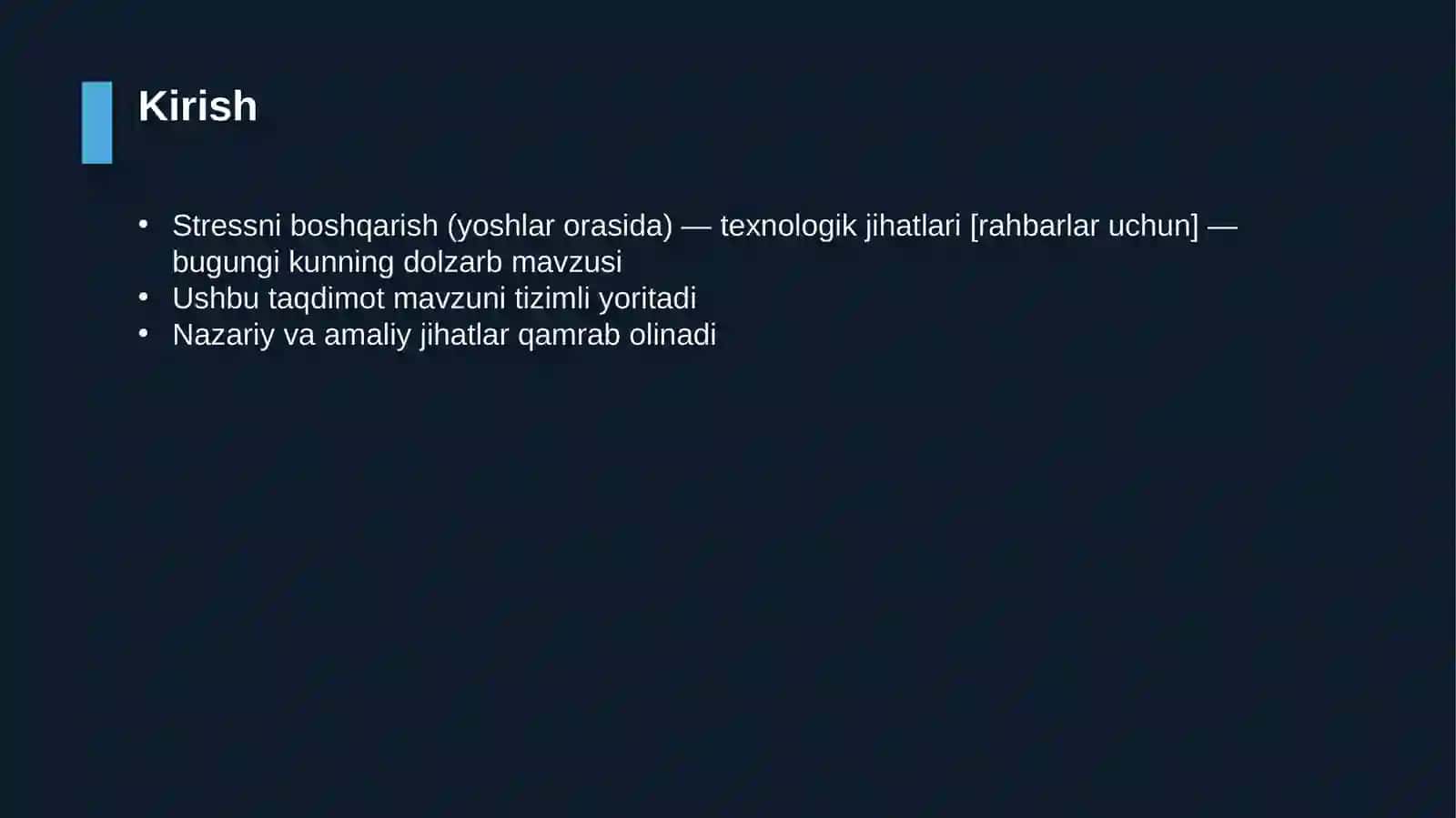 Stressni boshqarish (yoshlar orasida) — texnologik jihatlari [rahbarlar uchun] 3