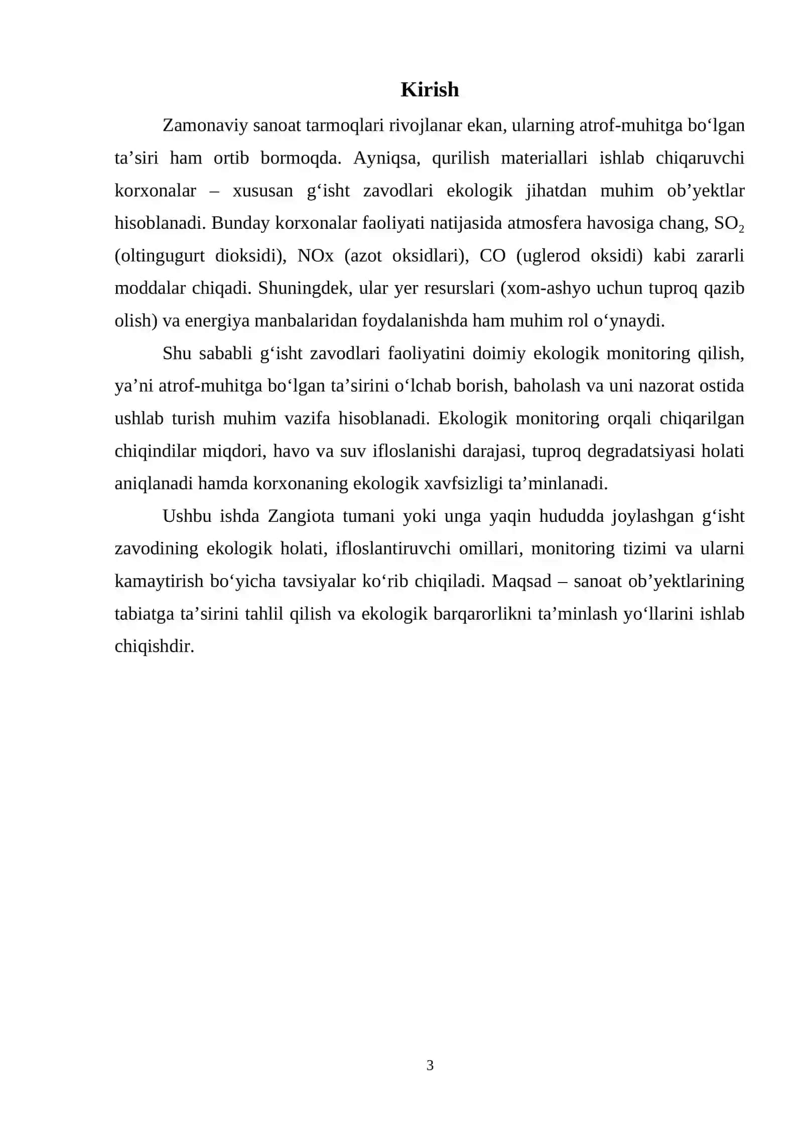 Kurs ishi_Qizil g‘isht ishlab chiqarish korxonasining ekologik pasportini tuzish 3