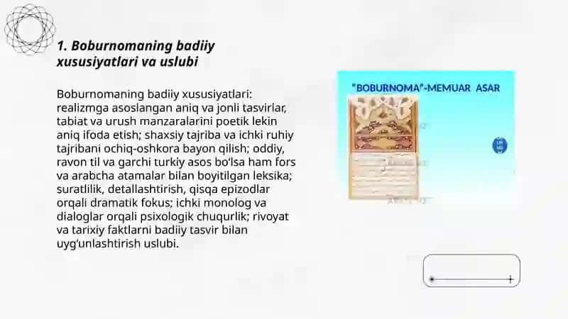 Boburnoma va uning badiiy adabiyotdagi orni ahamiyati 3