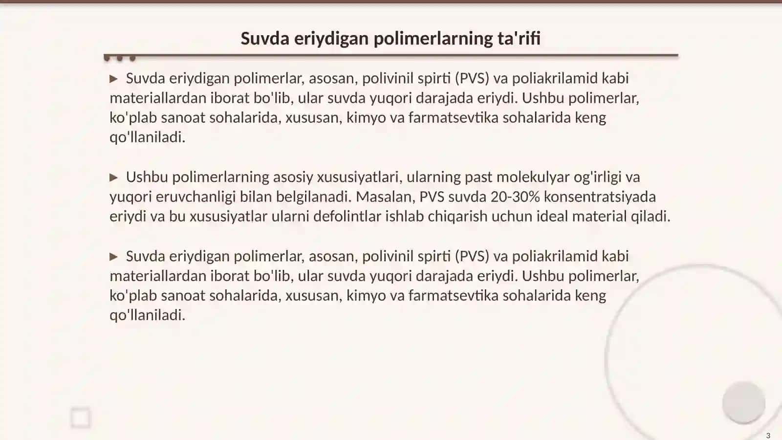 Suvda eriydigan polimerlar asosida defolintlar olish imkoniyatlari 3
