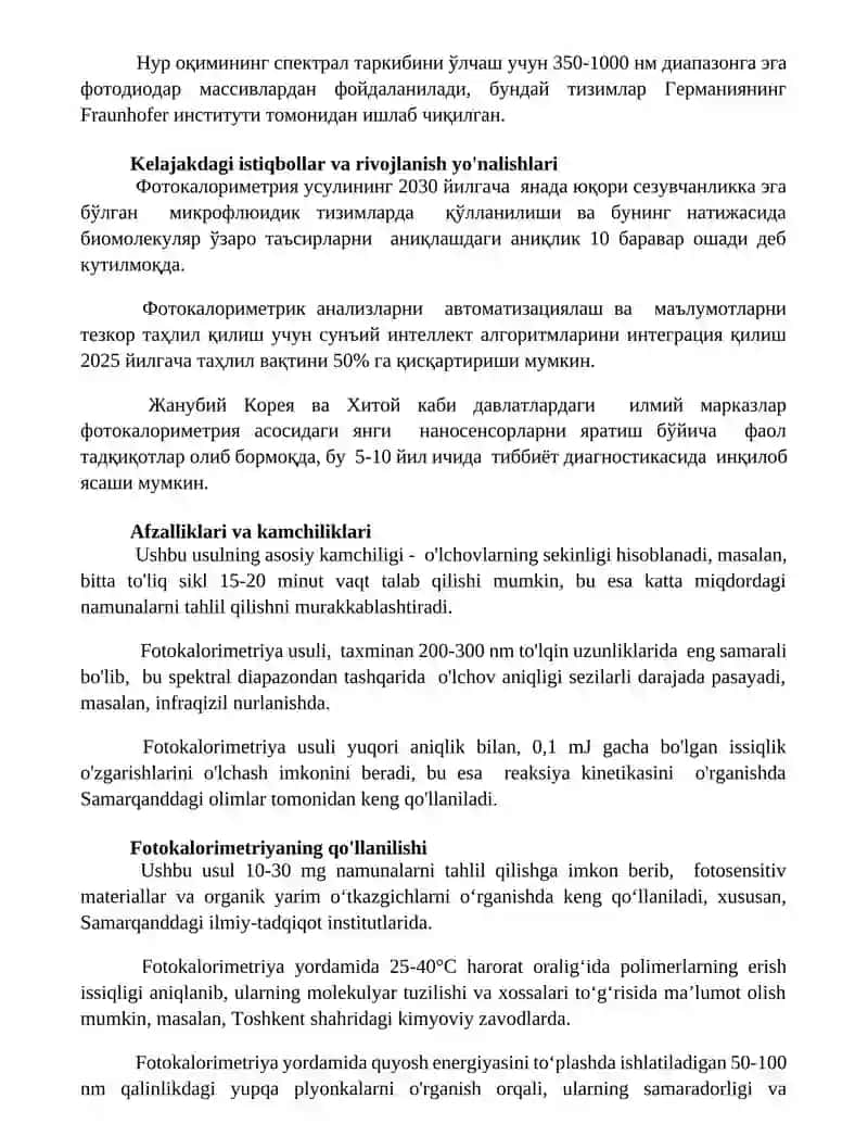 Optik analiz usullari. Fotokalorimetriya usuli 3