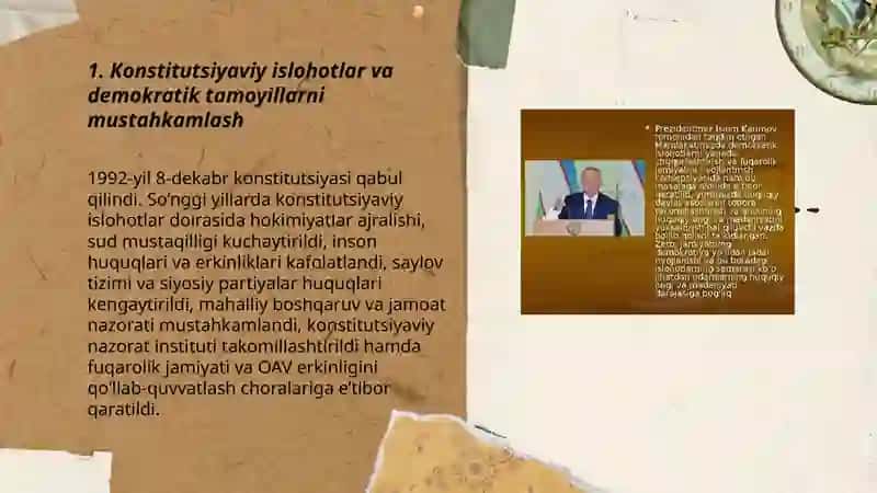 Oʻzbekistonda demokratik fuqarolik jamiyati asoslarining shakllanishi amalga oshirilgan siyosiy islohotlar 3