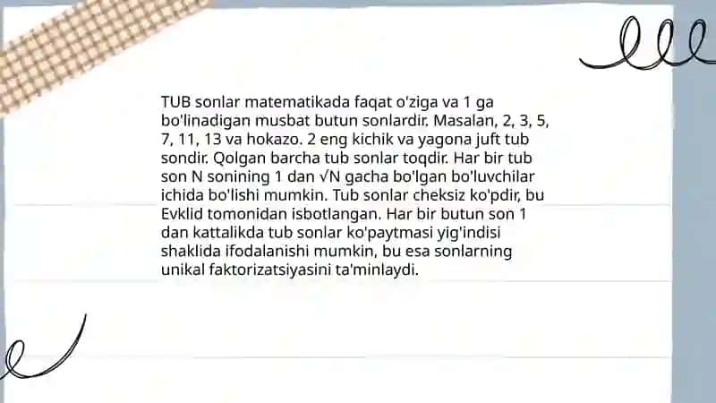 TUB sonlarni chiqaruvchi dasturlash imkoniyatlari 3
