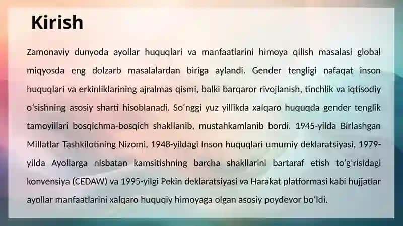 Ayollar manfaatlarini ta’minlashning xalqaro-huquqiy asoslari 3