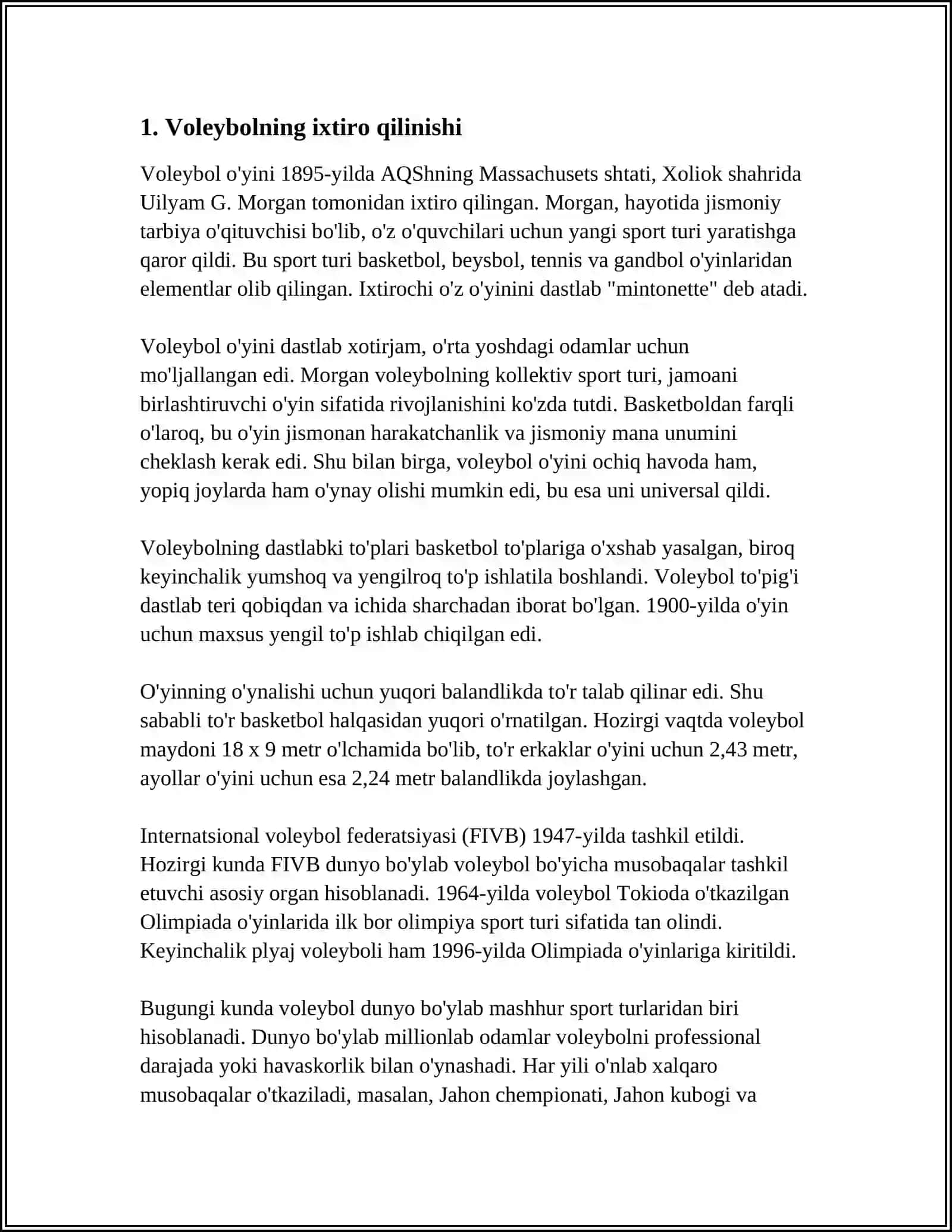 VALEBOL OʻYNINING KELIB CHIQISHI VA RIVOJLANSH TARIXI 3