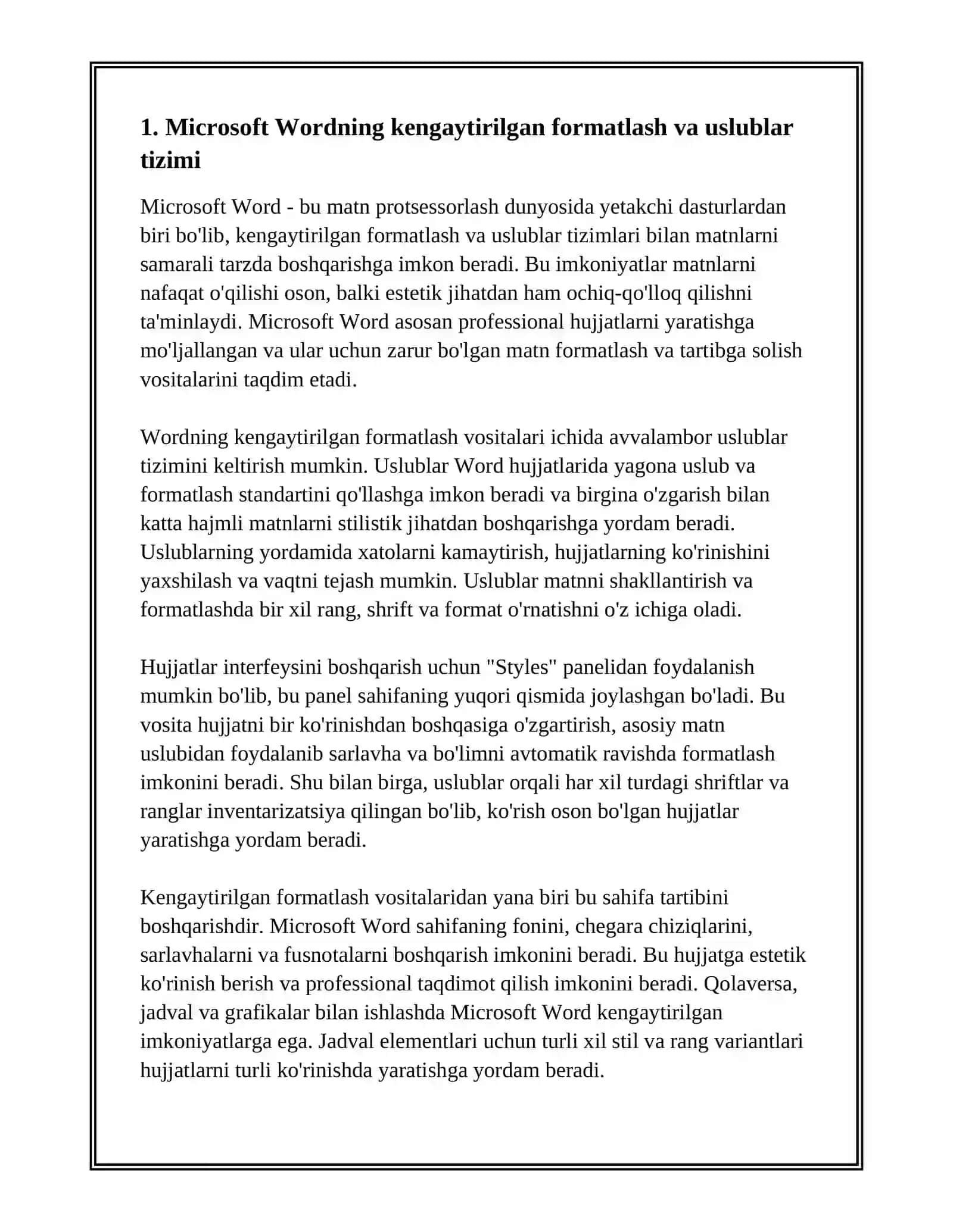 MICROSOFT WORD MATN PROTSESSORINING KENGAYTIRILGAN VA QO’SHIMCHA IMKONIYATLARI TAHLILI 3