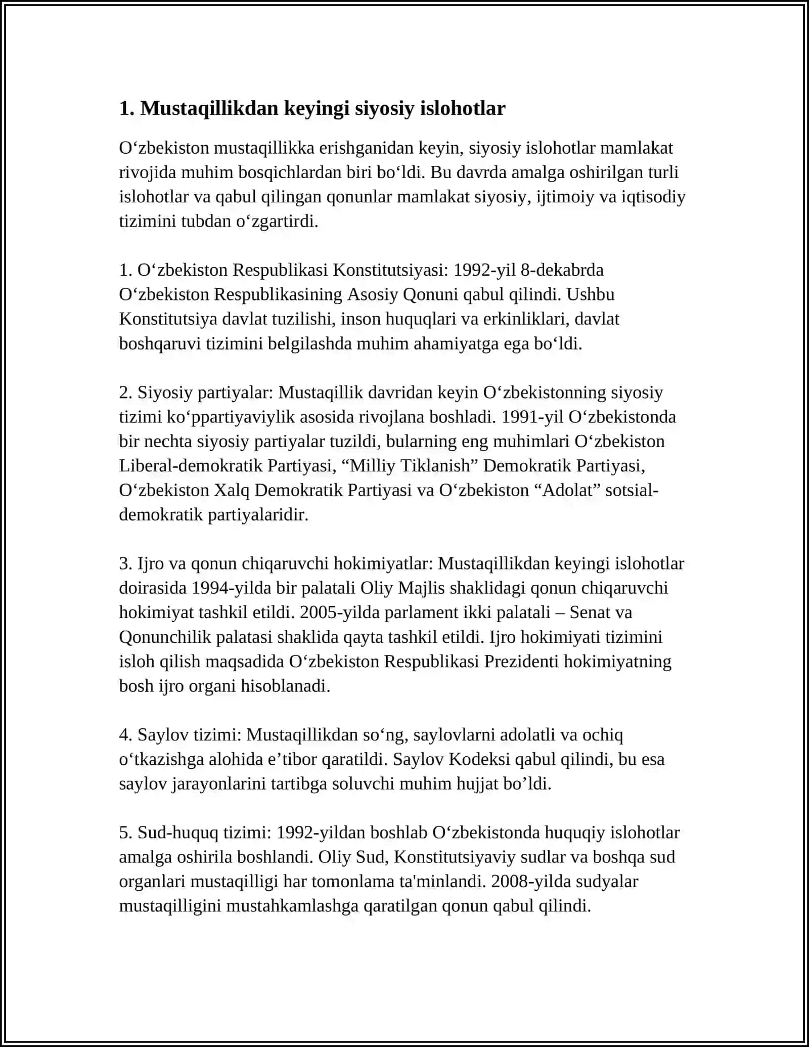 О‘ZBEKISTОNDА DЕMОKRАTIK, FUQАRОLIK JАMIYАTI АSОSLАRINING SHАKLLАNISHI, АMАLGА ОSHIRILGАN SIYОSIY ISLОHОTLАR 3