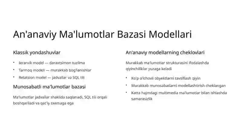 Ob'ektga Yo'naltirilgan Ma'lumotlar Bazasi: Zamonaviy Ma'lumotlarni Boshqarish 3
