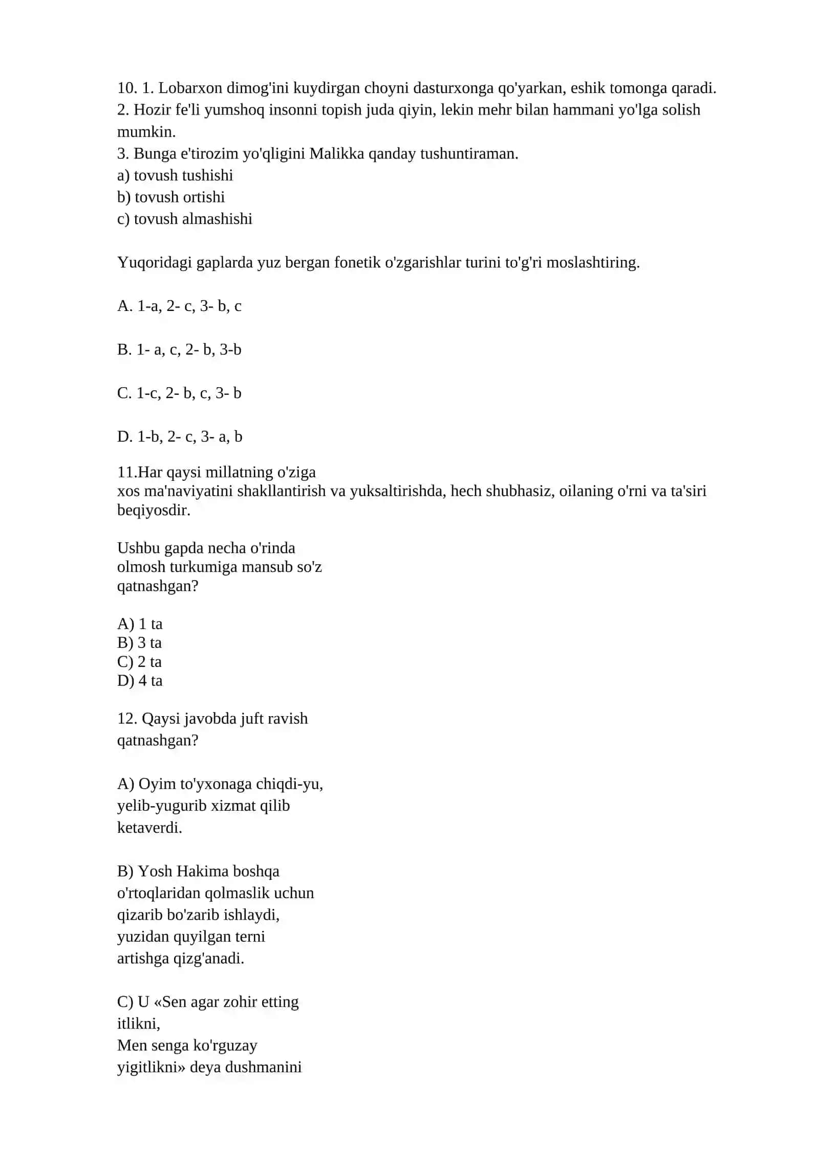 boshlang`ich sinf o`qituvchilari uchun test 3