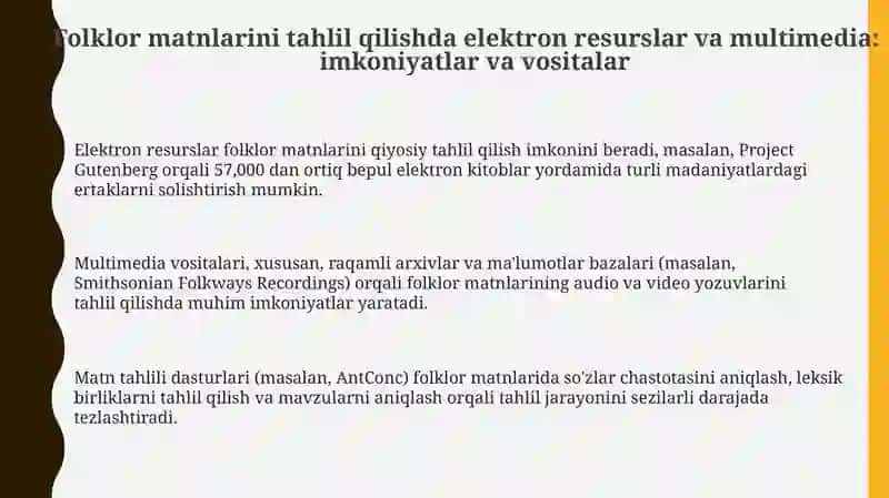 Folklor matnlarini tahlil qilishda elektron resurslar va multimedia materiallardan foydalanish 3