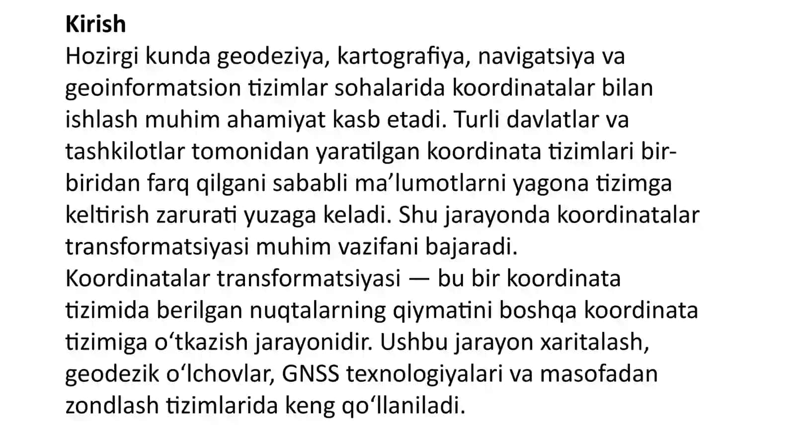 Koordinatalar Transformatsiyasi 3