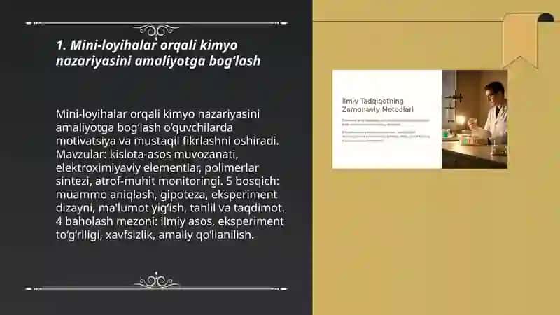 Mini-loyihalar va tadqiqot ishlarini kimyo darslariga joriyetish 3