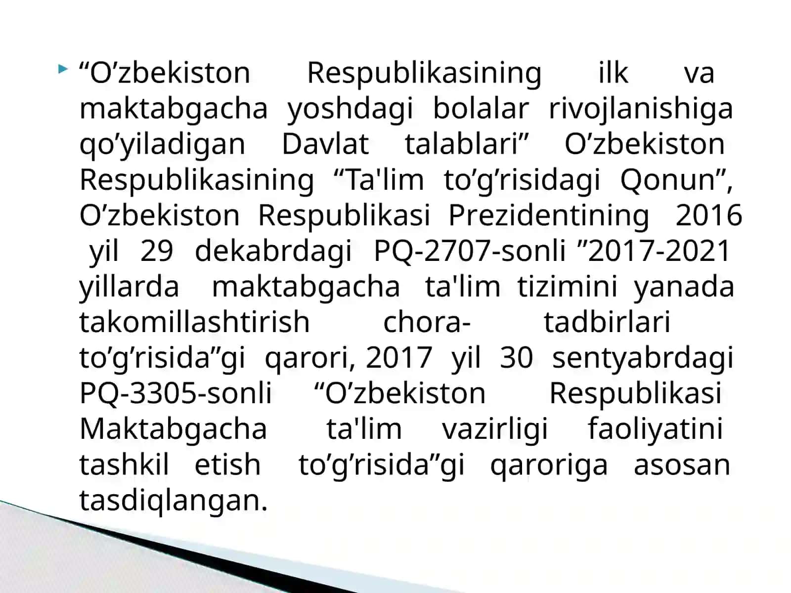 O’zbekiston Respublikasining ilk va maktabgacha yoshdagi bolalar rivojlanishiga qo‘yiladigan Davlat talablari 3