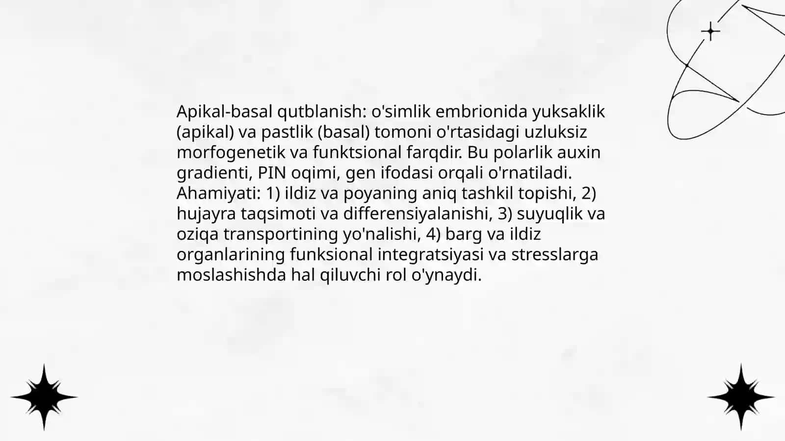 Qutblanish, yuksak o‘simliklarni vegetativ organlari: ildiz, poya va kurtak tuzilishi 3