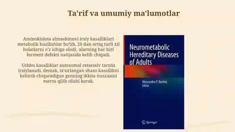 Aminokislatalar almashinuvi nasliy kasalliklari 3