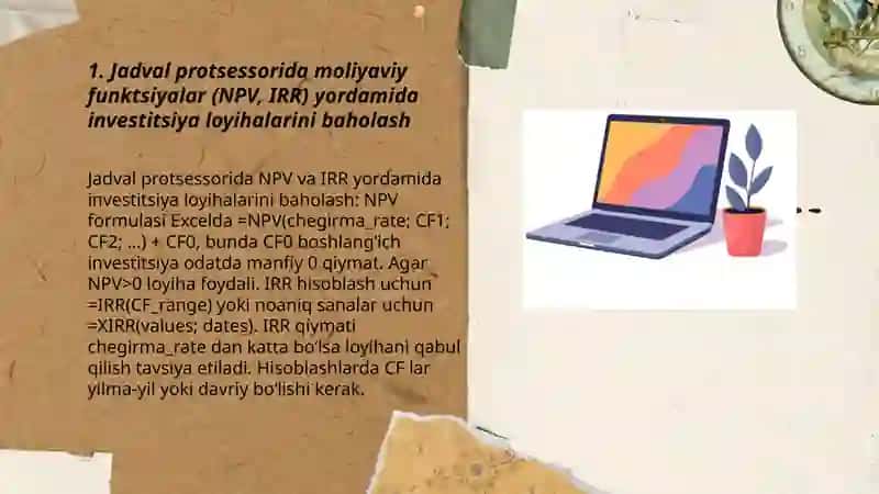 Jadval protsessorida iqtisodiy masalalarni yechish 3