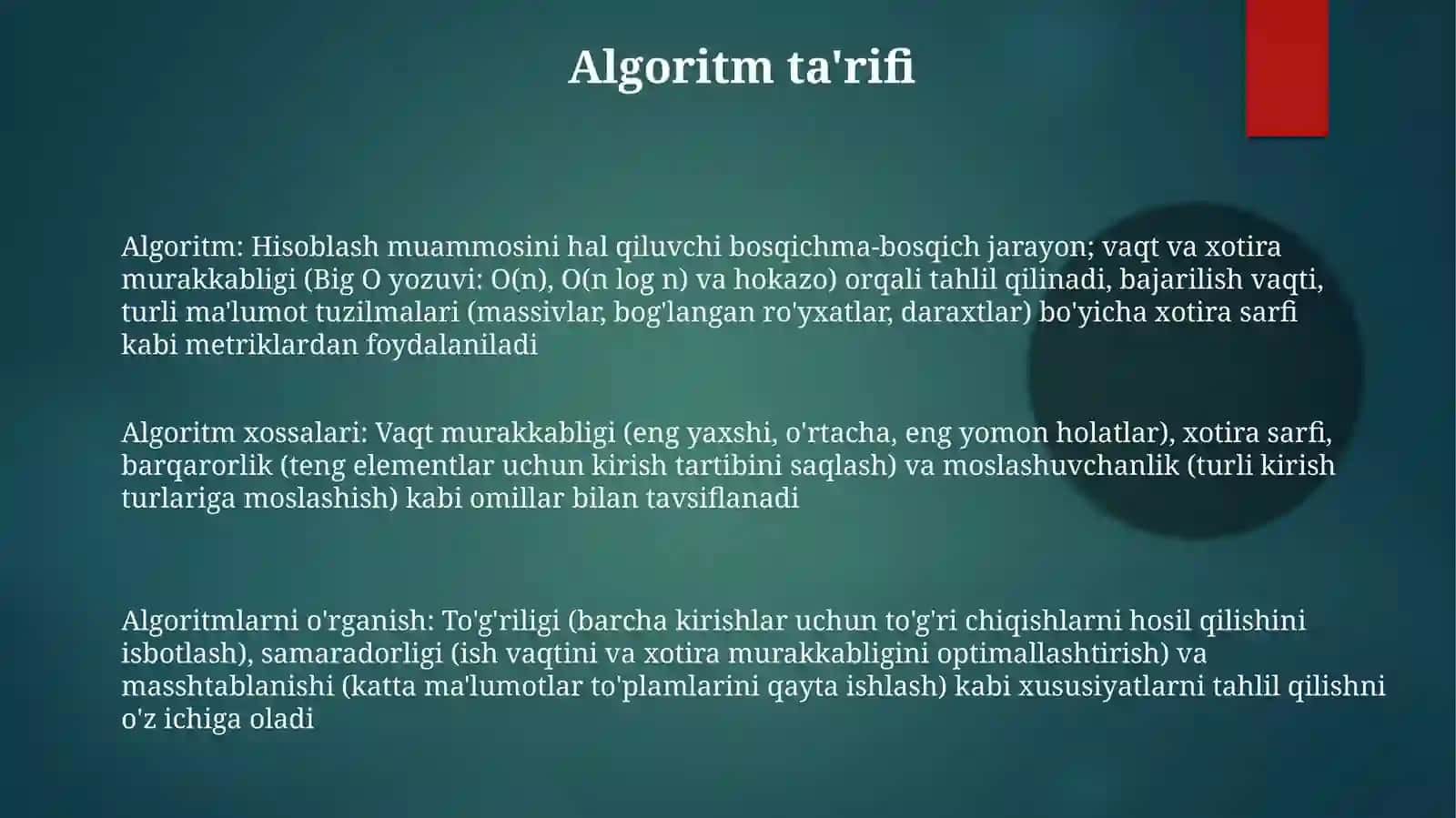 Algoritm: Hisoblash muammosini hal qiluvchi bosqichma-bosqich jarayon 3