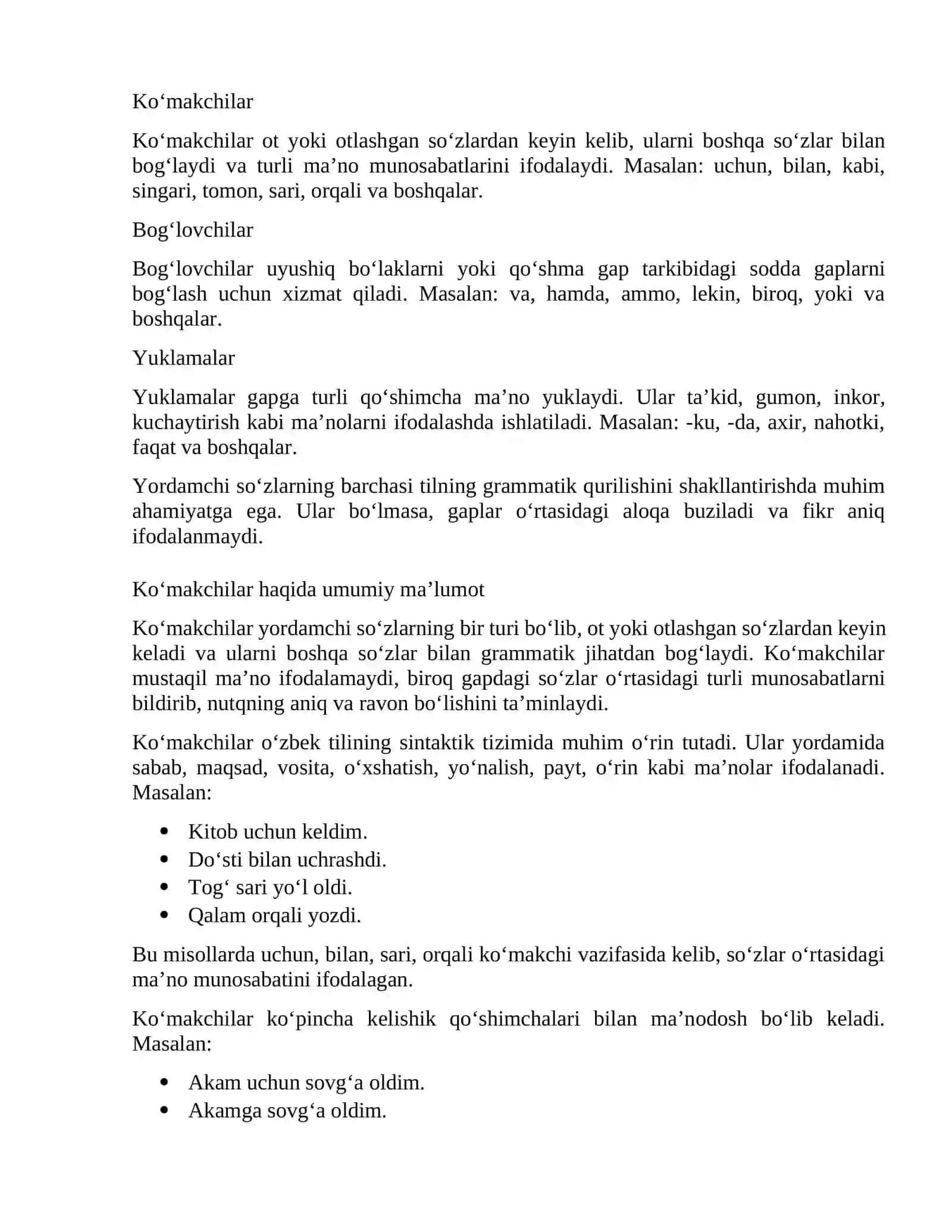 YORDAMCHI SOʻZLAR HAQIDA UMUMIY MA’LUMOT 3