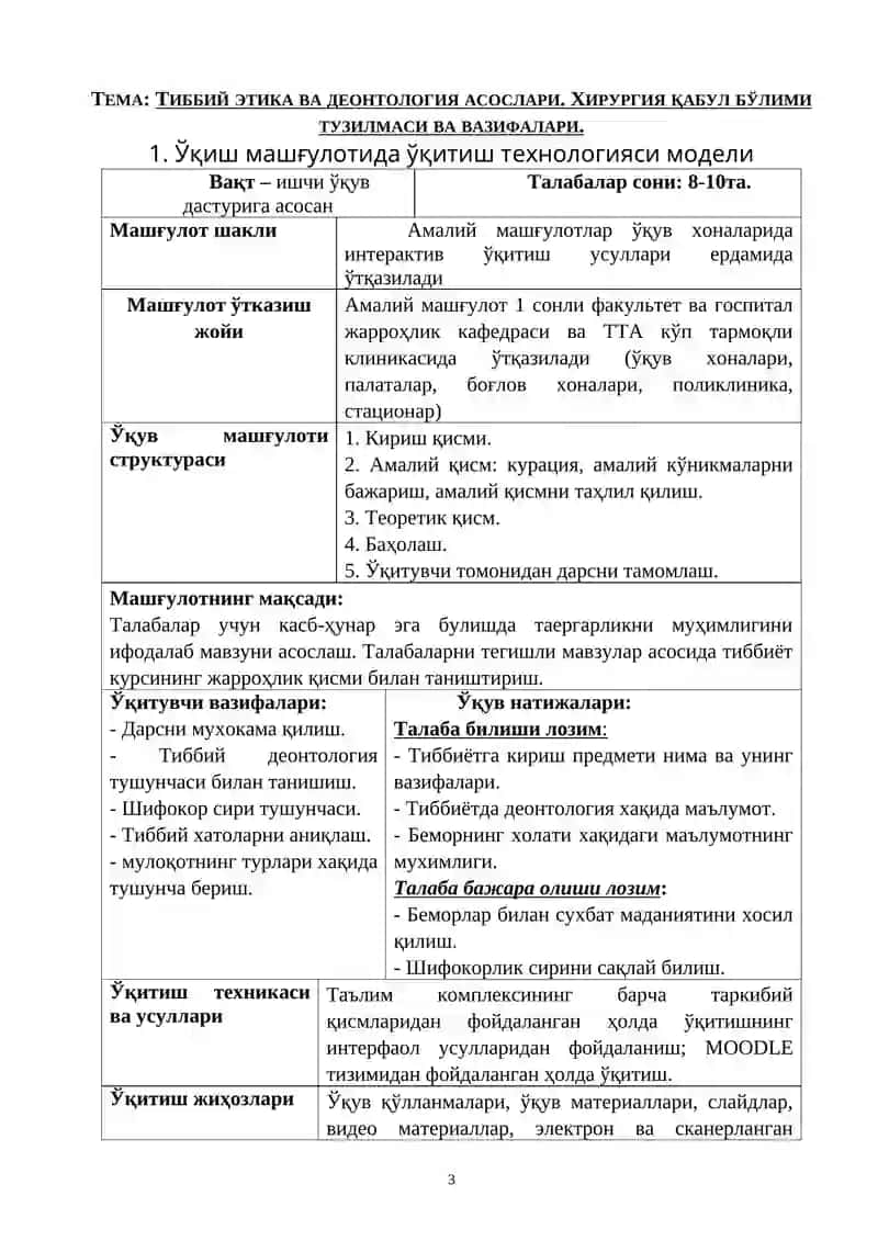 Тиббий этика ва деонтология асослари. Хирургия қабул бўлими тузилмаси ва вазифалари 3