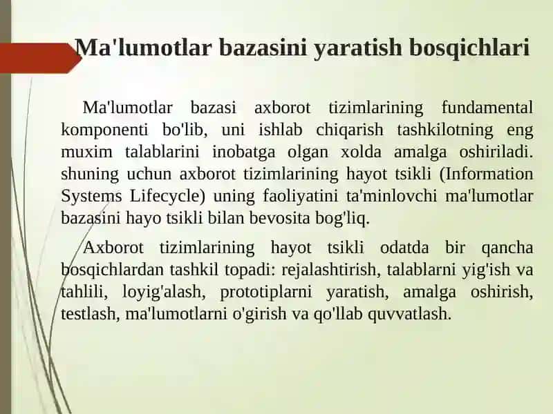 Ma`lumotlarbazasiloyixasitalablari 3