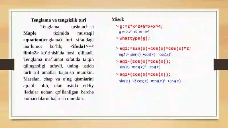 Mapleda elementar matematika masalalarini yechish 3