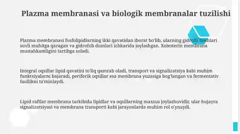 Plazmalemma va biologik mebranalar tuzilishi 3