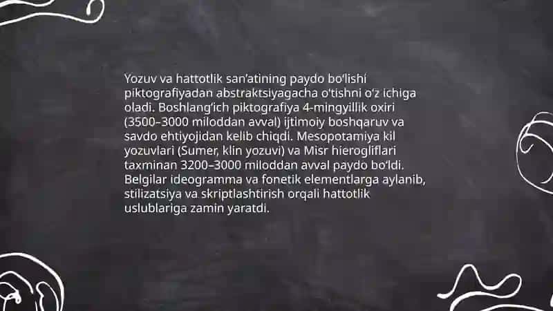 Yozuv va xattotlik san'atining rivojlanish bosqichlari qadimiy yozuvlar va ularning qadimiy yozuvlari 3