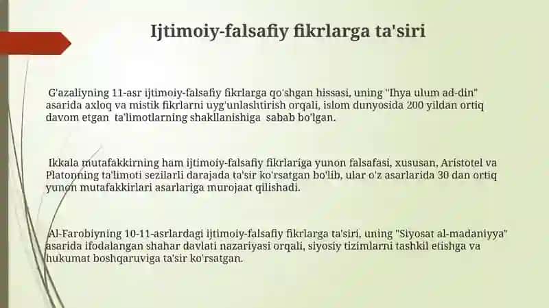 Abu Nasr Forobiy va G'azzoliyning falsafa ilmiga oid qarashlarini qiyosiy tahlil etish 3