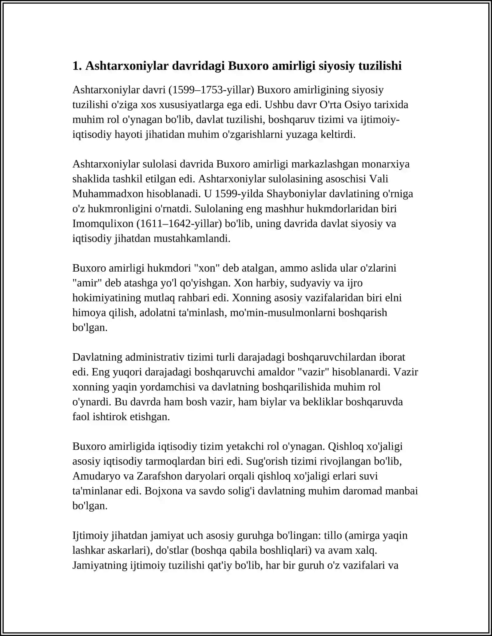 BUXORO AMIRLIGI SIYOSIY, IJTIMOIY-IQTISODIY, MADANIY HAYOTIGA SAYOHAT ASHTARXONIY DAVRIDA 3